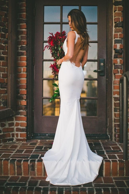 Sexy Mermaid Wedding Dress Outdoors Backless Sleeveless Summer Bridal Gowns
