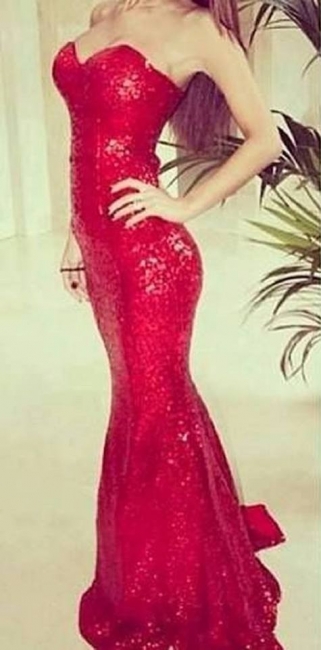 Sweetheart Sexy Sequined Red Evening Dress  Party Dresses Long Prom Dress 36213D