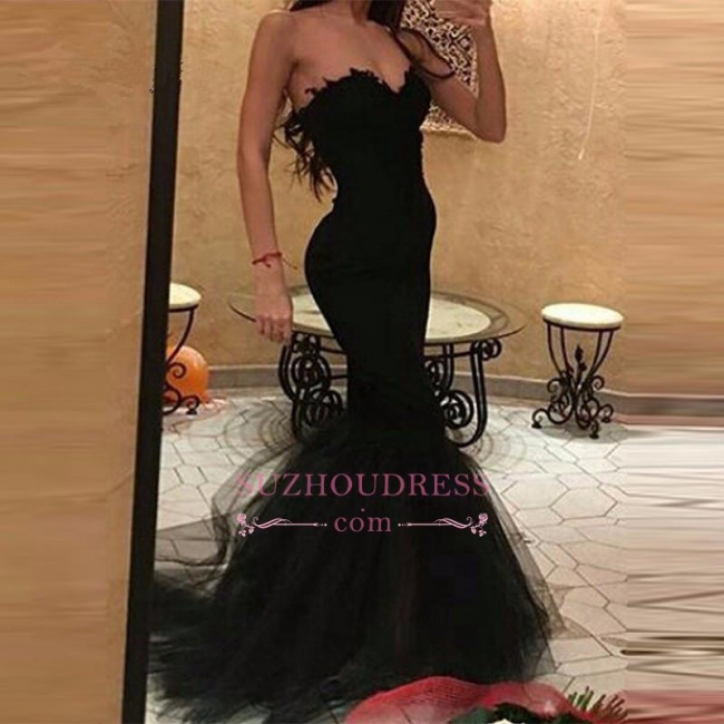 Tulle Mermaid Formal Evening Dress  Sweetheart Simple Black Prom Dress