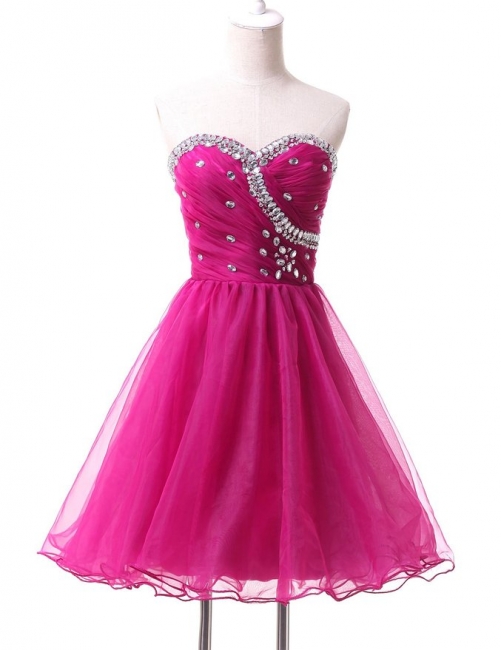 A-Line Crystal Rose Sweetheart Mini Homecoming Dress Latest  Organza Short Cocktail Dress