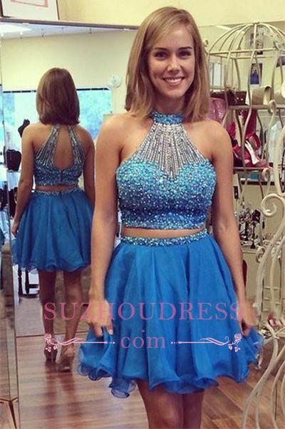 Halter Gorgeous Mini Crystals Two-Piece A-line Homecoming Dress