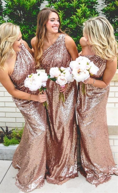 One Shoulder Shiny Sequins  Bridesmaid Dresses  Long Dress for Maid of Honor
