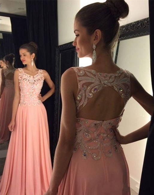 A-Line Halter Crystal  Prom Dress Latest Zipper Beading Chiffon Party Dress GA028