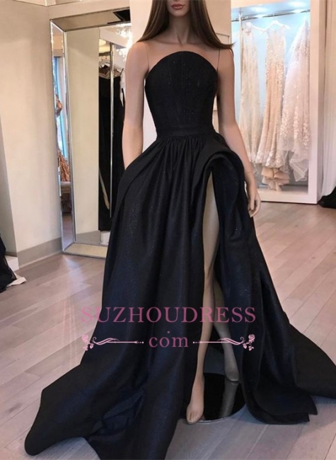 Sexy Designer Slit Black Sleeveless Evening Dress