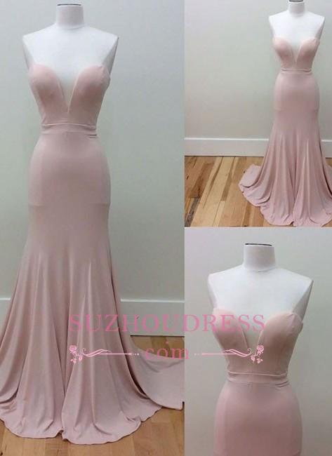 Sweetheart Neck Long Pink Formal Dress  Mermaid Simple Sleeveless Prom Dresses