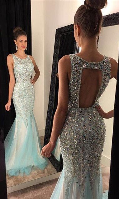 Sparkly Halter Mermaid Evening Dress Luxurious Sexy Long Prom Dresses