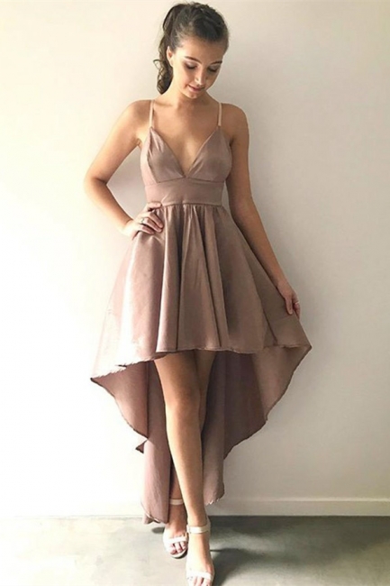 Sexy Simple Hi-Lo Homecoming Dresses |  Spaghetti Straps Backless Hoco Dresses