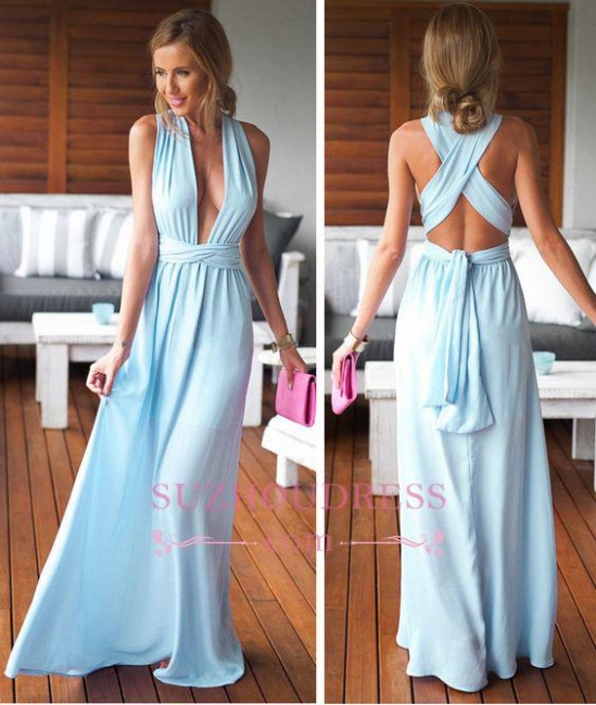 Criss-Cross Floor Length Long Summer Party Dresses Beautiful   Formal Evening Dress