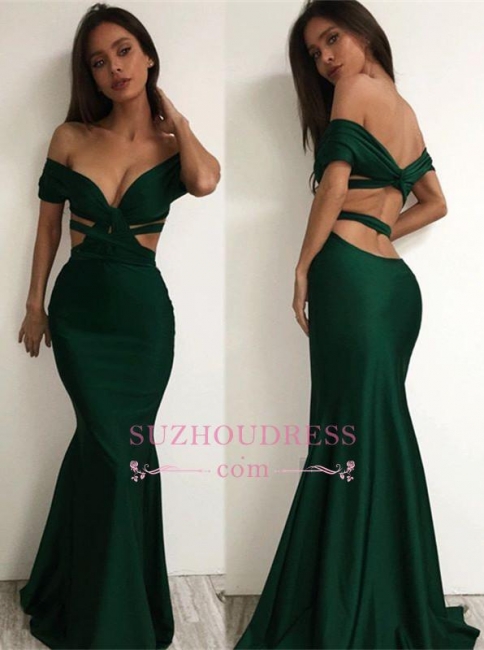 Sexy Green Off-the-shoulder Sweep-Train Mermaid Prom Dress BA4446