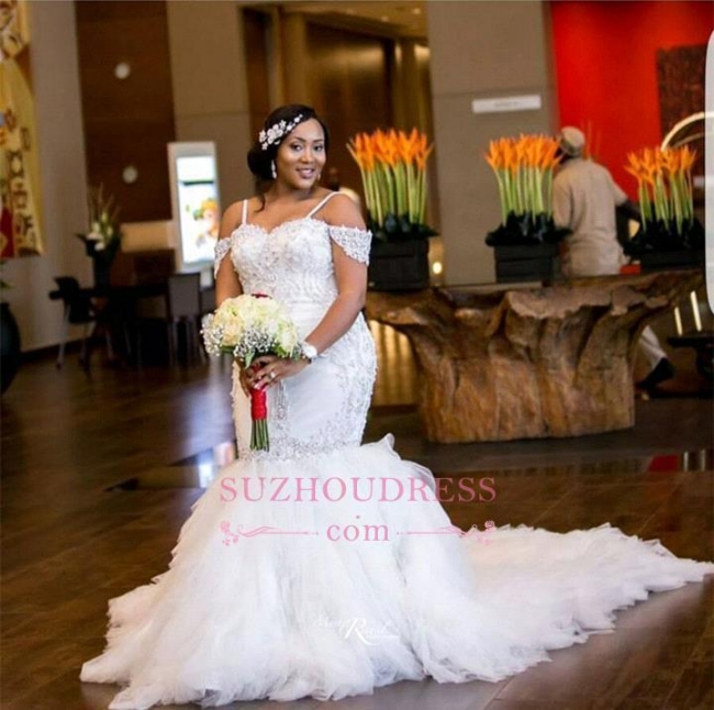 Mermaid Appliques Plus Size Bride Dress  Gorgeous Lace Cap-Sleeve Wedding Dress