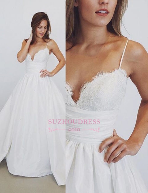 Elegant Spaghetti-Straps Lace Wedding Dress  A-Line Bridal Gowns PT041