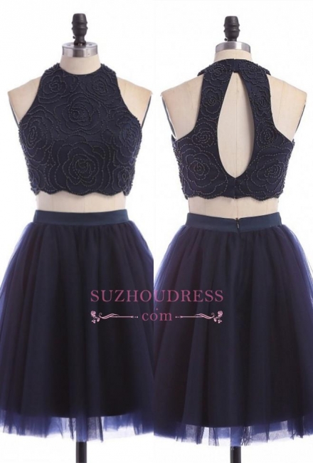Zipper Two-Piece Sleeveless Jewel Mini Sexy Homecoming Dress