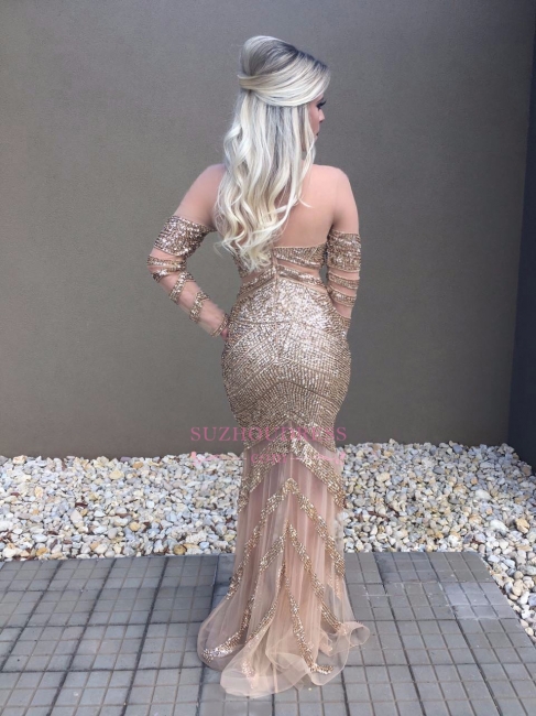 Mermaid Long-Sleeve Prom Dress |  Floor Length Evening Dresses with Crystal