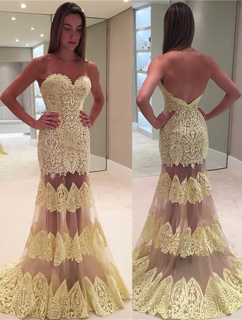 Sweetheart Mermaid Evening Dresses | Appliques Open Back Sexy Prom Dresses