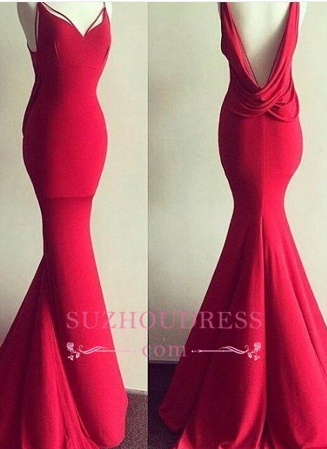Backless Red Backless Long Mermaid Sweetheart-Neck Sexy Evening Gowns BA4419