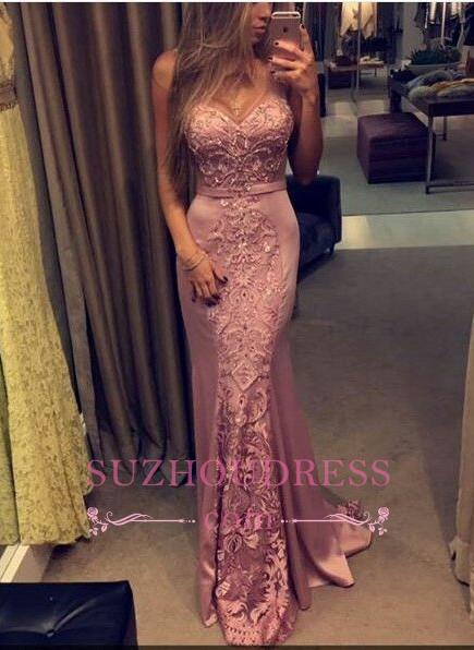 Lace-Appliques Pink Sleeveless Sweetheart-Neck Mermaid Evening Gowns