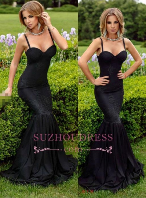 Spaghetti-Straps Lace Sweetheart Mermaid Black Sexy Evening Dress