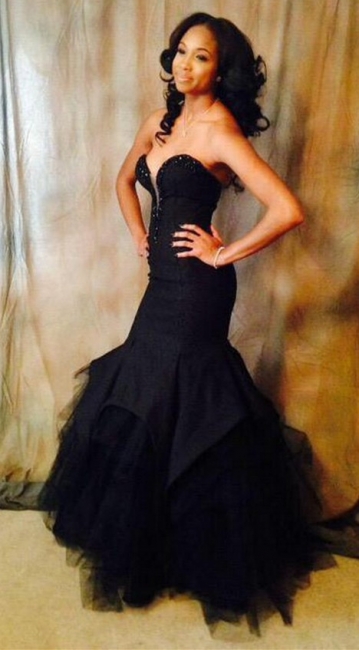 Black Mermaid Sweetheart Party Dress Sexy Backless Floor Length  Evening Gown BA3860