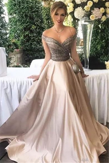 Elegant Off The Shoulder Formal Evening Dress Beads Sequins  Prom Dress BA6706