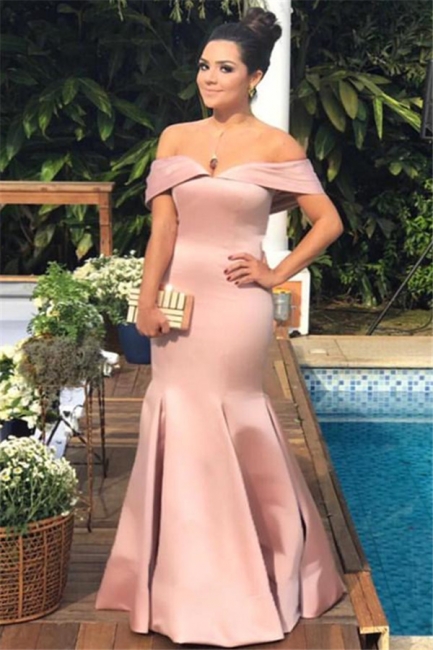 Sexy Pink Mermaid Evening Dress | Off the Shoulder Floor Length Prom Dress