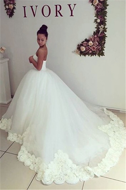 Sweetheart Princess Ball Gown Wedding Dress Open Back Bridal Gowns with Flowers