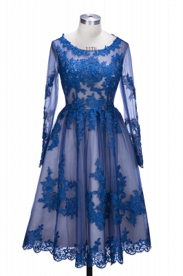 Cute Long Sleeve Royal Blue Homecoming Dress Custom Made Knee Length Plus Size Evening Dress MH040_1