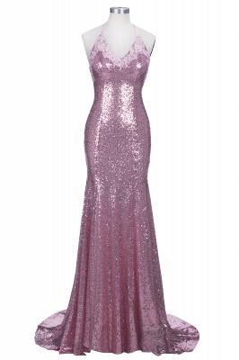 Rose Pink Mermaid Sequins Party Dresses Spaghetti Strap Long Evening Gowns AE0124_1