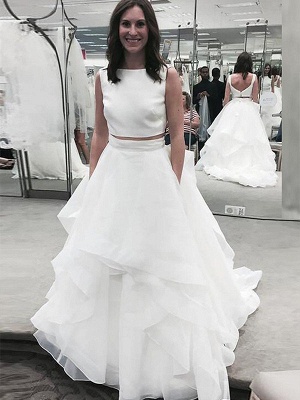 Chic Sleeveless Court Train Chiffon Bateau Wedding Dresses | Bridal Gowns On Sale_1