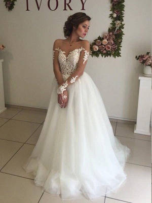 Elegant Off-the-Shoulder Organza Wedding Dresses Long Sleeves Sweep Train | Bridal Gowns On Sale_4