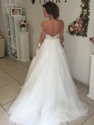 Elegant Off-the-Shoulder Organza Wedding Dresses Long Sleeves Sweep Train | Bridal Gowns On Sale_3
