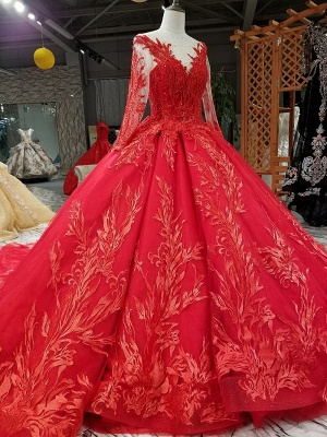 Ball Gown Long Sleeves Bow Applique Tulle Flattering A-line Round Neck Prom Dress UK on sale_2