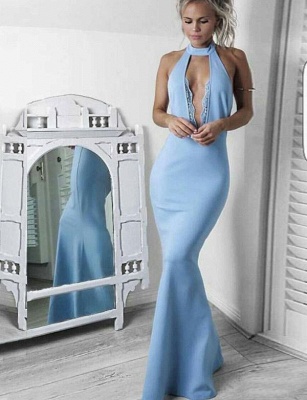 Lace High Neck  Mermaid Long-Length Sleeveless Elegant Prom Dress Online | Suzhoudress UK_1