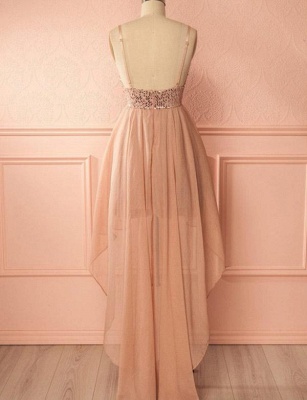 Flattering A-line Sequins Spaghetti Straps V-Neck High Low Prom Homecoming Dress_3