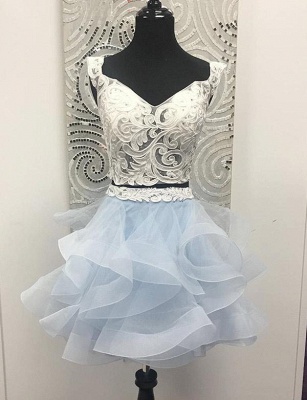 Two Piece Sleeveless Flattering A-line Appliques V-Neck Organza Short Prom Homecoming Dress_1