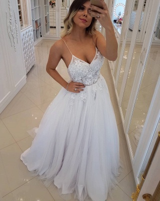 Stunning Thin Straps Tulle Beading A-Line Flower Online Prom Dress Sale | Suzhoudress UK_1