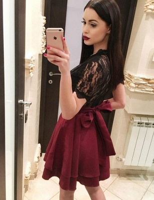 Chic Sexy Flattering A-line Elegant Lace V-Neck Bow Short Sleeves Homecoming Dress_4