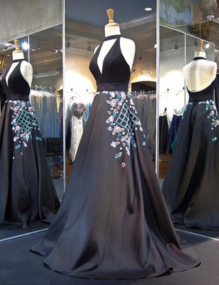 Glamorous Flattering with Lace Appliques Halter Trendy V-neck Long-Length Evening Dress | Suzhoudress UK_3