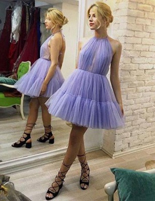 Unique Style Sleeveless Flattering Halter Soft Tulle Short Elegant Prom Dress Online | Suzhoudress UK_1