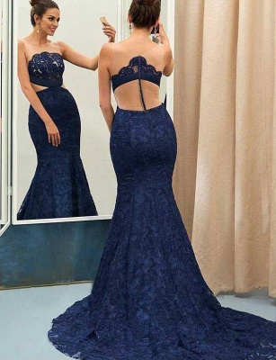 Jewel Sweep Train Sleeveless Lace  Mermaid Elegant Prom Dress Online | Suzhoudress UK_1