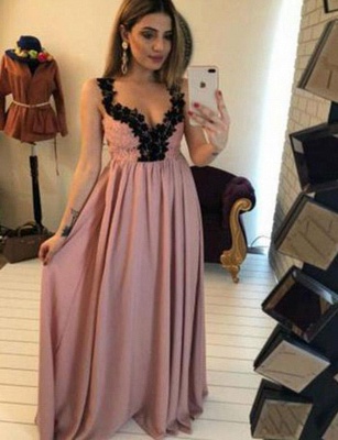 Luxury Flattering with Lace Appliques Sleeveless Trendy V-neck Long-Length Elegant Prom Dress Online | Suzhoudress UK_3