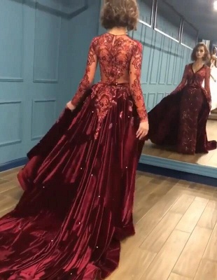 Sparkle Beads Burgundy Velvet Long Sleeves Prom Dress UKes UK with Appliques BC0731_4