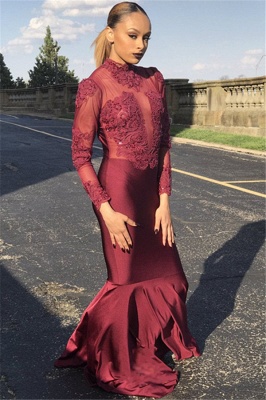 Unique Style Long Sleeves High Neck Sexy Trumpet/Mermaid Online Prom Dress Sale | Suzhoudress UK_1