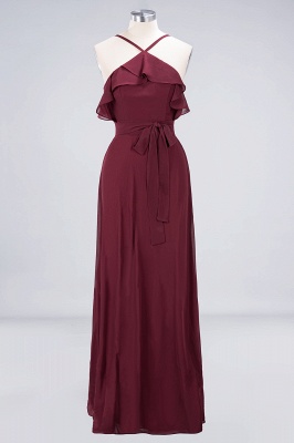 A-line Chiffon Spaghetti-Straps Summer Ruffles Floor-Length Bridesmaid Dress UK with Bow Sash_1