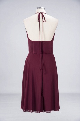 A-line Chiffon Halter Summer Knee-Length Bridesmaid Dress UK with Ruffles_2