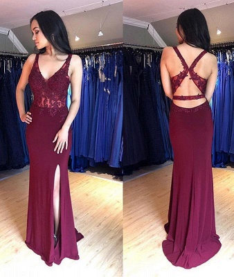 Gorgeous Straps Teenage Front Slipt Appliques Sexy Trumpet/Mermaid Online Prom Dress Sale | Suzhoudress UK_2