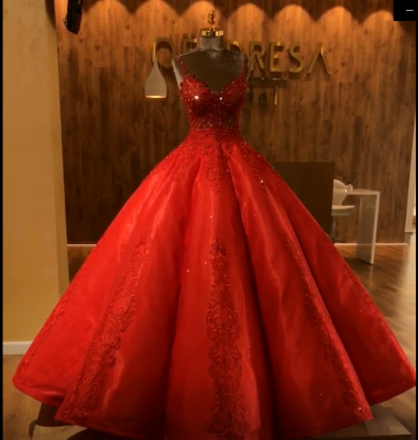 Red Straps Summer Ball Gown Appliques Open Back Prom Dress UKes UK with Beading_4