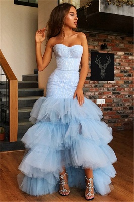Mermaid Fit and Flare Tulle Layers Strapless Summer High-Low Prom Dress UK_4