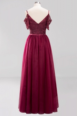 A-Line Chiffon Lace Sweetheart Thin Straps Short-Sleeves Floor-Length Bridesmaid Dresses with Ruffles | Suzhoudress UK_2