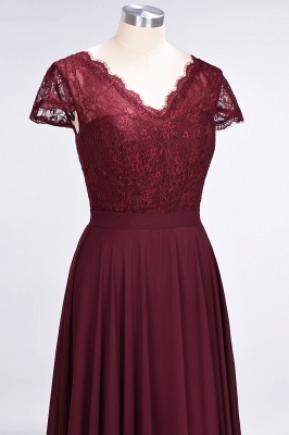 A-line Chiffon Simple Lace V-Neck Cap-Sleeves Floor-Length Bridesmaid Dress UK_5