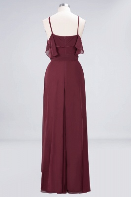 A-line Chiffon Spaghetti-Straps Summer Ruffles Floor-Length Bridesmaid Dress UK with Bow Sash_2